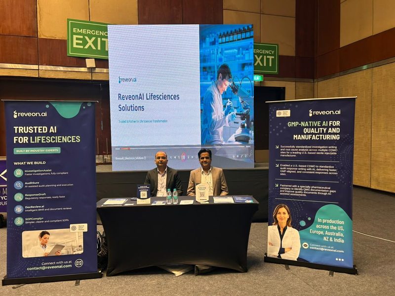 The ReveonAI stand at the PDA India Chapter 2026 Annual Meeting in Hyderabad